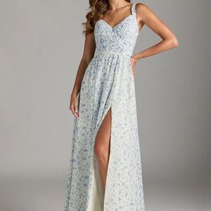 Azazie Chanel Blue and White Ditsy Floral Maxi Dress